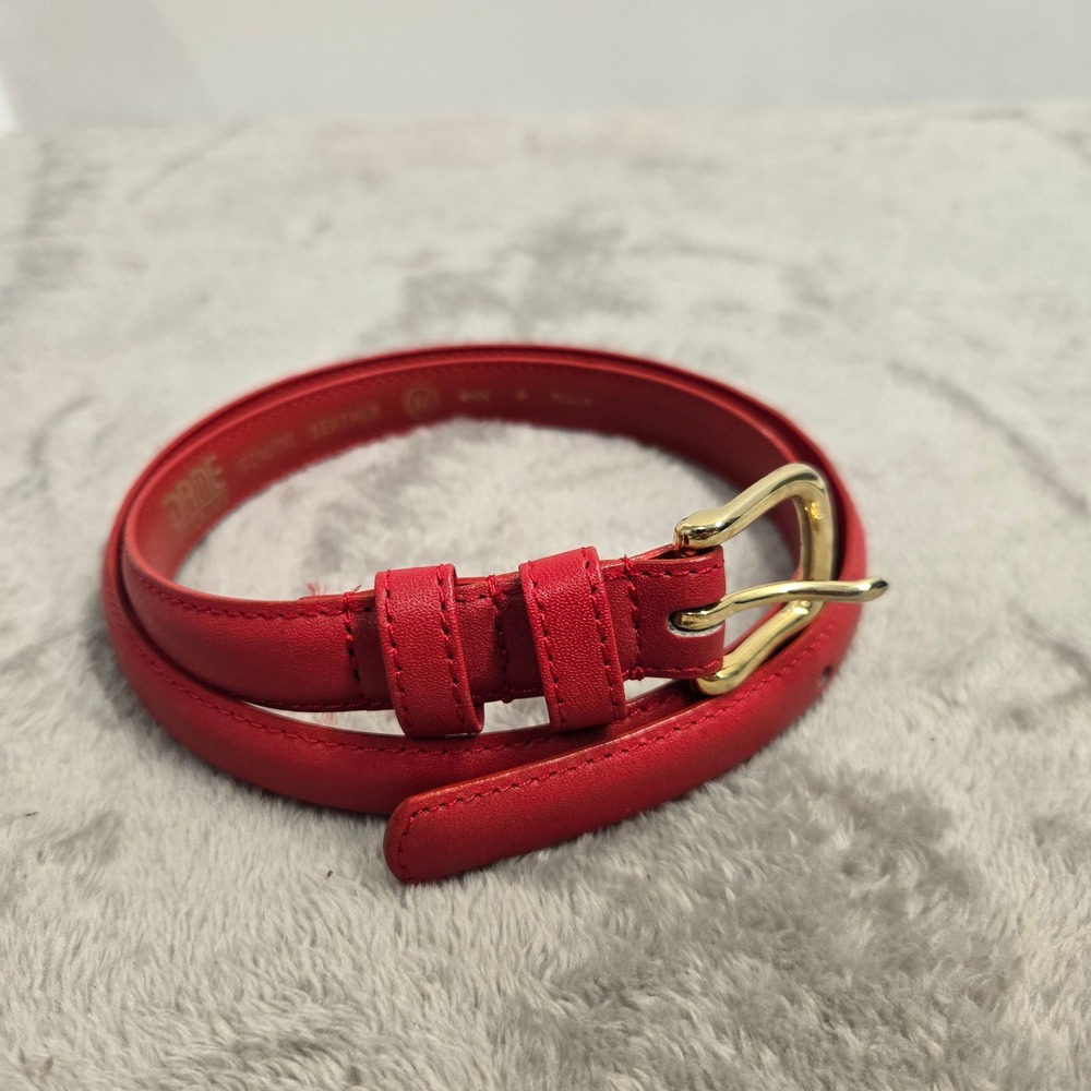 Dame Belt & Bag Red Genuine Leather Skinny Belt Gold Buckle Medium 0826 I
